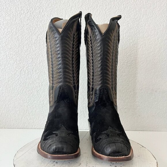 NEW Rod Patrick  Womens Cowboy Boots 7.5E Black Caiman Suede Western Blunt Toe - Picture 6 of 13